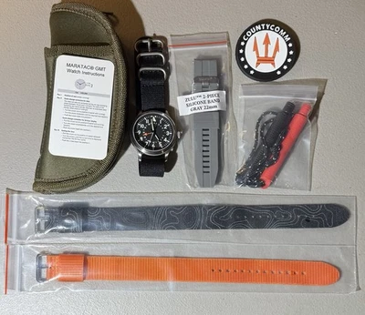 Men's Maratac Watch Titanium Large Ti 44mm GMT Pilot Quartz Sapphire Crystal EDC - Image 1 of 4