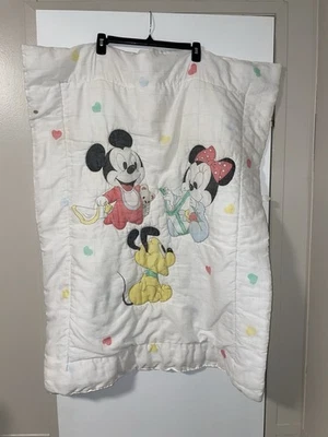 Manta acolchada vintage Dundee 1984 para cuna Mickey Minnie Pluto Friends *LEER* Foto 1 de 4