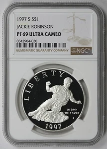 1997-S Jackie Robinson Modern Silver Commemorative $1 Proof PF 69 Ultra Cam NGC - Picture 1 of 4