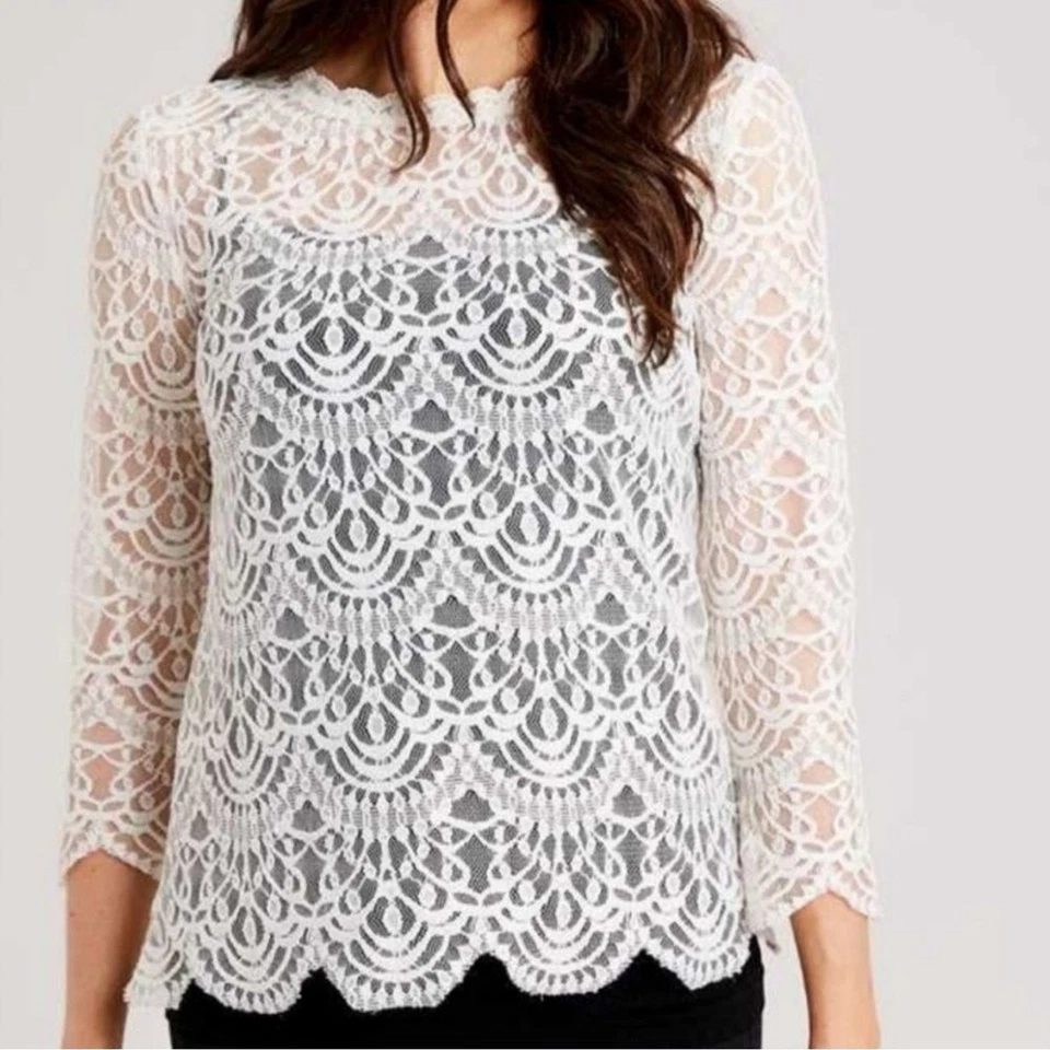 NUEVO CON ETIQUETAS Blusa Altar’d State Grace Marfil Transparente Crema Encaje Top Para Mujer Talla Pequeña NUEVA Foto 1 de 4