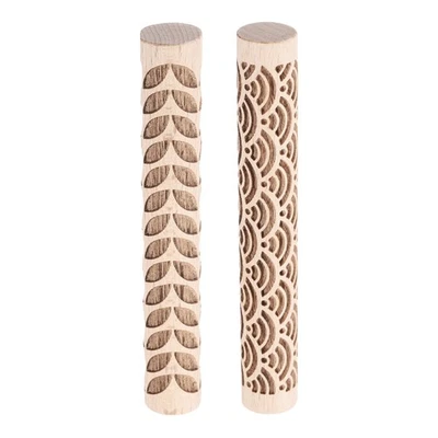 2x Holzrolle 4" Blattmuster für Ton/Knete DIY - Bild 1 von 4