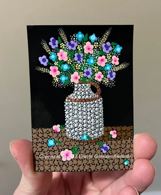 Оригинальная металлическая цветочная ваза в горошек искусство ACEO от Cheryl Garman-Andrade. - Изображение 1 из 4