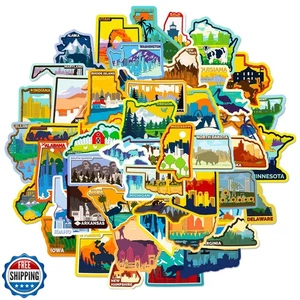 50 Pcs US States Map Stickers for Water Bottles Laptop Luggage Computer Scrap - Picture 1 of 5