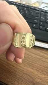 10K Yellow Gold - Diamond Cut Jesus Religious Ring - Picture 1 of 16