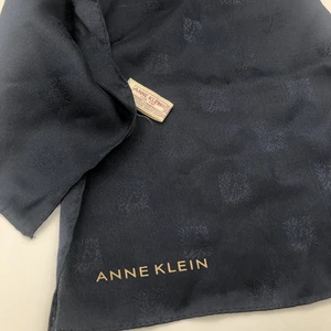ANNE KLEIN 100% SILK Designer Scarf Classic Lion NAVY LOGO Style Fashion 56”x11” - Picture 1 of 10