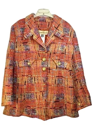 Vintage 1980s-1990s Louis Feraud Orange Multicolor Wool Tweed Jacket Size 12 - Image 1 of 4