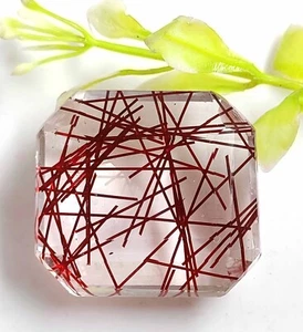 Certified Red Quartz 70-80 Ct Transparent Emerald Cut Loose Gemstone AUL - Picture 1 of 8