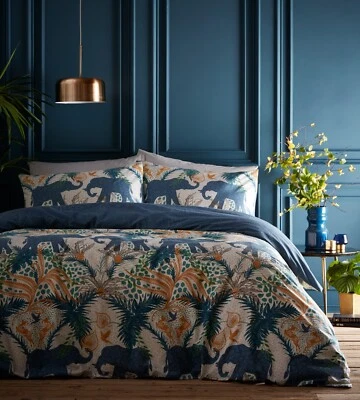 PORTFOLIO SAVANNAH ELEPHANT JUNGLE TEAL REVERSIBLE DUVET SET SINGLE, DOUBLE, KING OR SKS