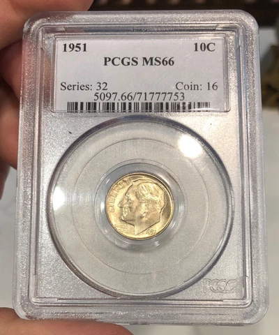 1951 Roosevelt Dime graded MS66 by PCGS Nice Off White Coin PQ+ Flashy Cover