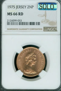 1975 JERSEY 2 NEW PENCE NGC MS66 PQ SOLO FINEST GRADE & SPOTLESS RARE * - Picture 1 of 2