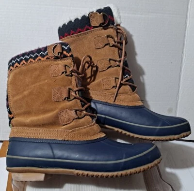 Khombu Womens Vail Snow Boots Size 9M Duck Leather Blue Brown Leather Lace-up - Image 1 of 4