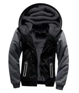 Hoodies for Men Zipper Jacket Fleece Sherpa Lined Medium Zipper Black Grey - Picture 1 of 7