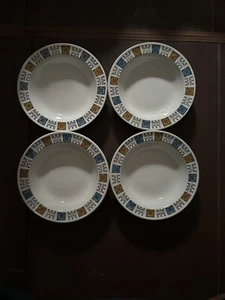JUEGO GEOMÉTRICO BILTONS NARANJA Y AZUL DE 4 AÑOS 60-70 — CUENCOS DE POSTRE CON BORDE - Imagen 1 de 5