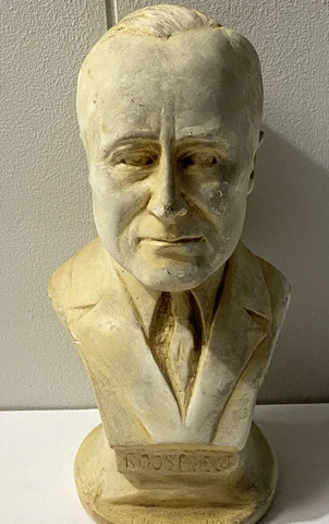 Antique 1933 President Franklin D Roosevelt Inauguration Chalkware Bust FDR Cover