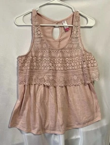 No Boundaries Size L (11/13) Light Pink Tank Eyelet Lace Trim Read - Picture 1 of 8