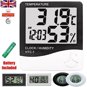 Digital LCD Thermometer Hygrometer Humidity Meter Room Indoor Temperature Clock - Picture 1 of 22