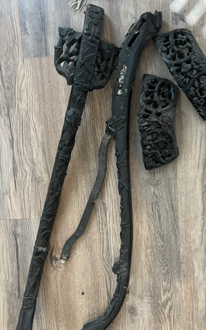 Antique Architectural Salvage Carved Wood Table Legs Floral Design Dark Brown Cover