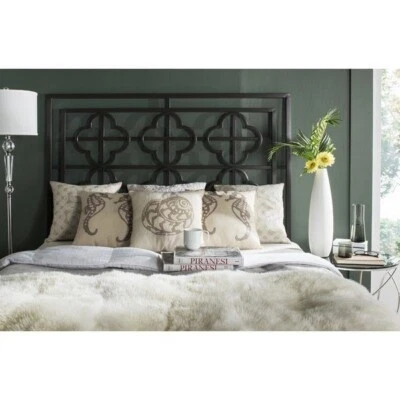 Black Gunmetal Metal Headboard Vintage Quatrefoil Twin Full Queen King Bed Decor - Image 1 of 3