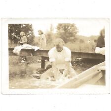Young Man Fishing w Hands Vintage Photo C1939 Pond Park Nature Camping Snapshot