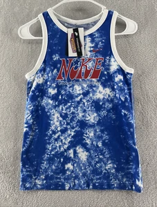 Nike Shirt Boy's Sz M Tank Top Retro Tie Dye USA All Over Print White Game Royal - Picture 1 of 7