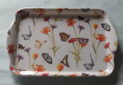 Ambiente 1x Tablett SCHMETTERLINGE Blumen bunt  13 x 21 cm Tiere butterfly Falte - Bild 1 von 2