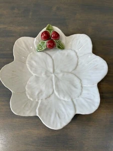 Vintage Bordallo Pinheiro Portugal Pottery White Floral Cherry Majolica Plate Se - Picture 1 of 5