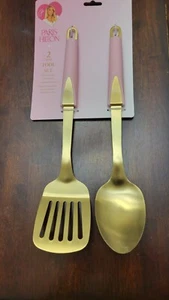 Paris Hilton 2 Piece Tool Set Pink & Gold Spoon & Slot Turner Stainless Steel - Picture 1 of 4