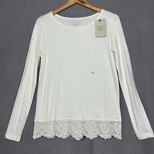 G. H. Bass & Co Women's Shirt Long Sleeve Cream White Lace Bottom Size XS NWT - Picture 1 of 8