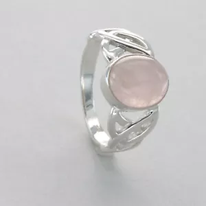 Anillo Celta Ovalado Cuarzo Rosa - Varios Tamaños - PLATA ESTERLINA 925 #5e - Imagen 1 de 8