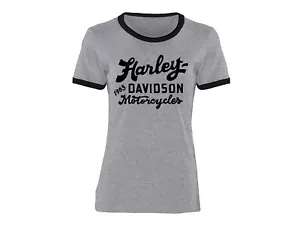 HARLEY DAVIDSON ESSENTIAL RINGER SHORT SLEEVE WOMENS TEE LARGE 96656-22VW - Picture 1 of 1