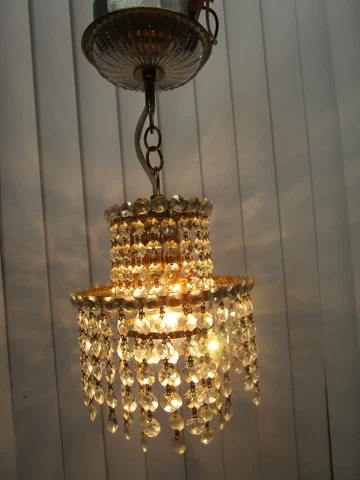 Vintage Austrian 321 Crystals & gild brass 3-tier cake shaped chandelier Petite Cover