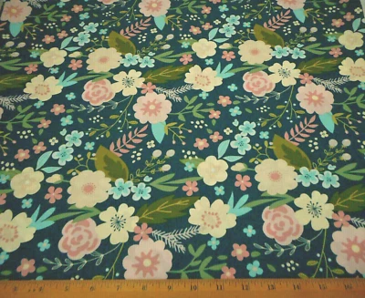 Tela Edredón Por Yarda Rosa Marfil Azul Grn Floral Turquesa Algodón Premium #V #C Foto 1 de 2