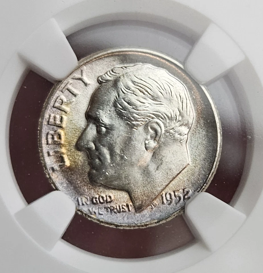 Toner 1952 Roosevelt Dime NGC MS65 ~ Beautifully Toned ~ Dual-Sided Toning  - Image 1 of 4