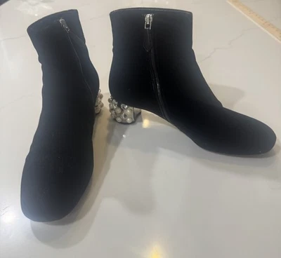 Botines Miu Miu Terciopelo Negro 38 - Tacón Adornado con Perlas y Cristal Foto 1 de 4