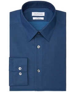 Calvin Klein Mens Slim fit Dress Shirt XL 17 in 36-37 Blue Solid - Picture 1 of 1