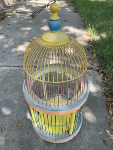 Vintage Colorful Metal Wire and Wood Bird Cage Patio Porch Decor *See Pics* - Bild 1 von 9