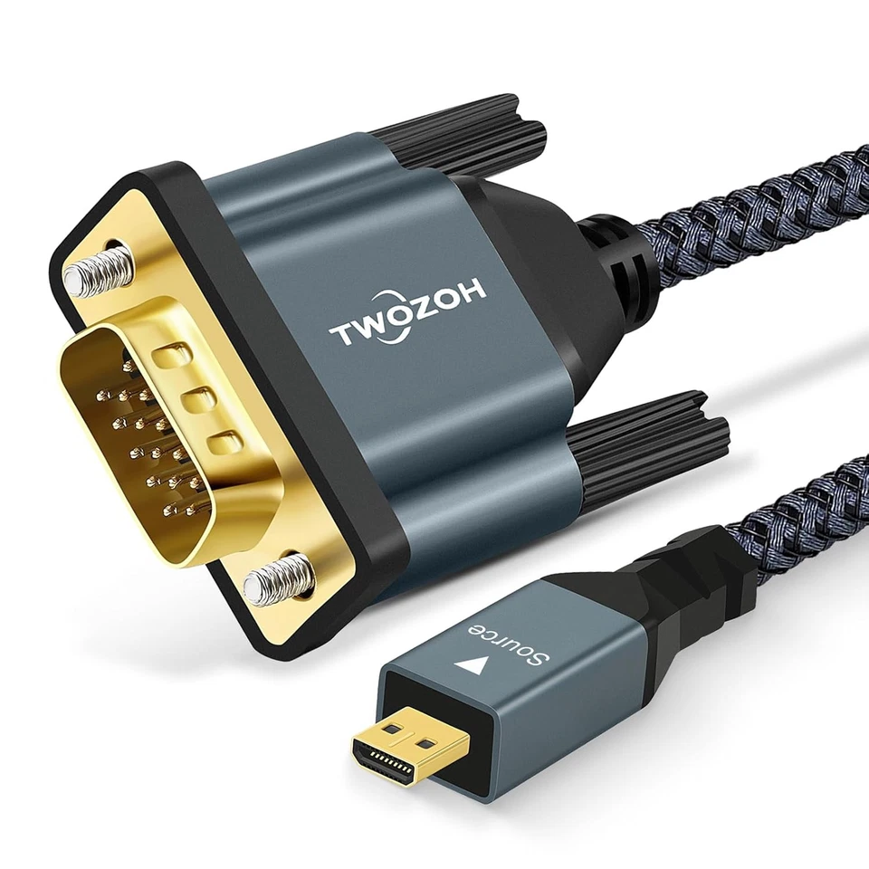 Twozoh Micro HDMI auf VGA Kabel 1M, Vergoldet und Geflochten Micro HDMI to VGA - Bild 1 von 4