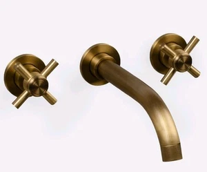Rejuvenation Edy Widespread Wall Mount Faucet Antique Brass 8" - Picture 1 of 6