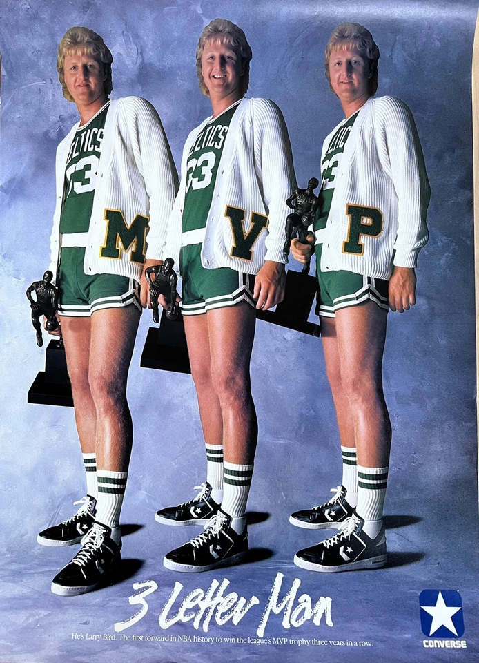 1987 Converse "THREE LETTER MAN - MVP" Larry Bird BOSTON CELTICS Poster - Image 1 of 1