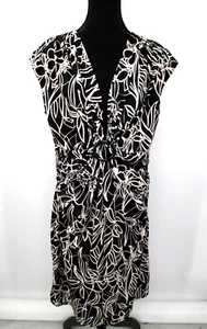 A.P.N.Y. II Midi Dress Women 1X Black White Plunge Neck Ruched Stretch VTG 90's - Picture 1 of 14