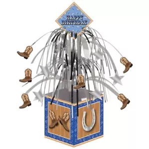 Western Happy Birthday Blue Bandana Cowboy Foil Happy Birthday Centerpiece 14.5" - Picture 1 of 2