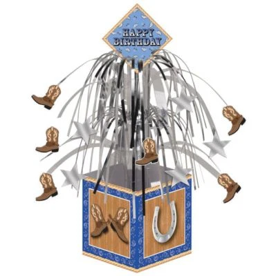 Western Feliz Cumpleaños Azul Bandana Vaquero Lámina Feliz Cumpleaños Centro de Mesa 14.5" Foto 1 de 2