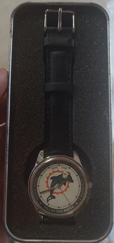 Super Bowl VII Miami Dolphins Wrist Watch Game Time NFL w/Box/Tin Needs Battery Cover