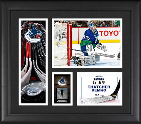 Thatcher Demko Vancouver Canucks Frmd 15 x 17 Player Collage & Piece of GU Puck Cover