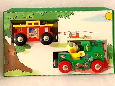 Vtg Brio Busytown Wood Train with Huckle Cat and Caboose NEW in Marked Box 32515 - Image 1 of 4