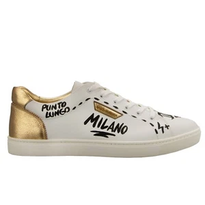 DOLCE & GABBANA DG Logo Painted Low Top Sneaker Shoes LONDON White Gold - Picture 1 of 8