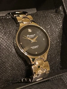 Gruen Precision Genuine Diamond Women’s 24MM Watch Black & Steel NEW Battery - Picture 1 of 14