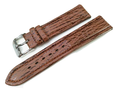Correa de reloj acolchada regular marrón genuina piel de tiburón 20 mm hebilla tono plateado  Foto 1 de 4
