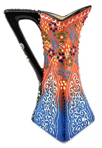 Handmade Traditional Turkish Pottery Decorative Pitcher (Orange-Blue) - Picture 1 of 2