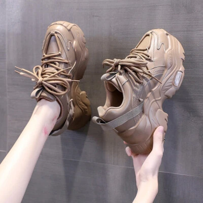 Mujeres Gruesas Tenis Plataforma Con Cordones Informales Correr Deportes Zapatos Entrenadores Foto 1 de 4